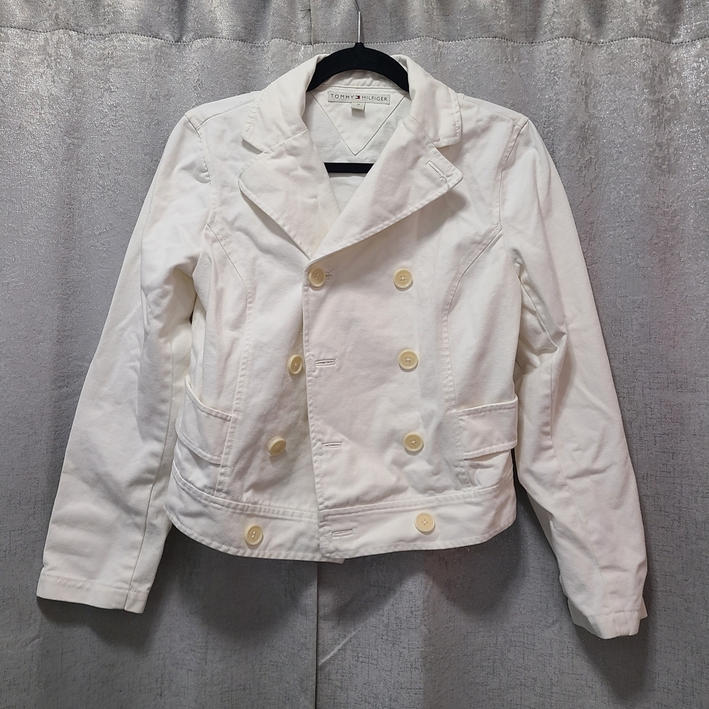 Y2k Vtg Tommy Hilfiger Women's Off-White Jean Jacket M - Picture 2 of 15